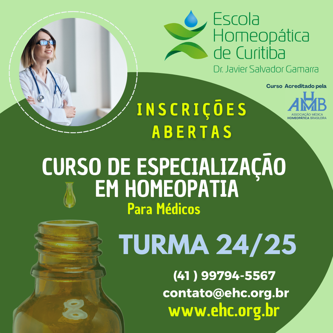 Estão abertas as inscrições para a Especialização em Homeopatia da Escola Homeopática de Curitiba